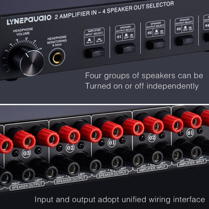 B032 2-in 4-out Power Amplifier Sound Switcher Speaker  Lossless Sound Quality 300W Per Channel Switch Distributor Comparator with Headset Monitoring Function / Audio Input -  by PMC Jewellery | Online Shopping South Africa | PMC Jewellery | Buy Now Pay Later Mobicred