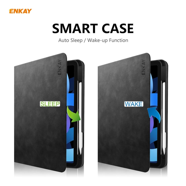 ENKAY ENK-8024 Cow Texture PU Leather + TPU Smart Case with Pen Slot foriPad Air 2022 / 2020 10.9 / iPad Pro 11 (2018)(Black) - free shipping - PMc TechLife - Order now!