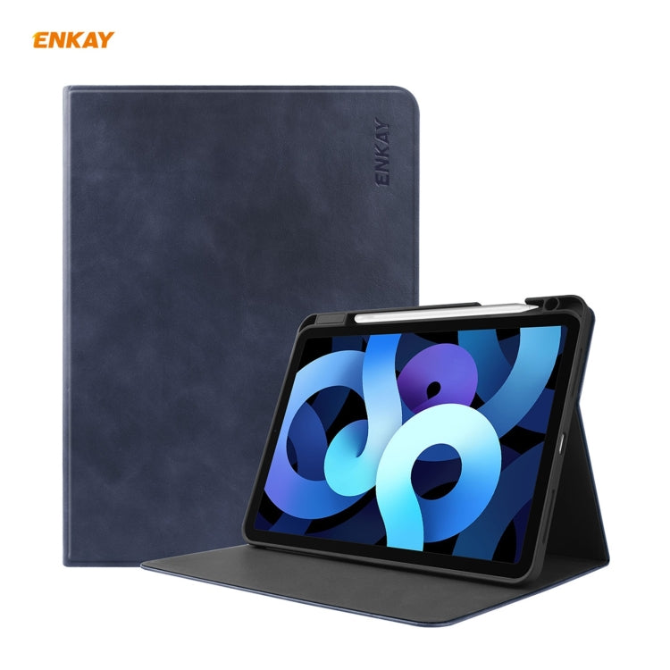ENKAY ENK-8024 Cow Texture PU Leather + TPU Smart Case with Pen Slot foriPad Air 2022 / 2020 10.9 / iPad Pro 11 (2018)(Dark Blue) - free shipping - PMc TechLife - Order now!