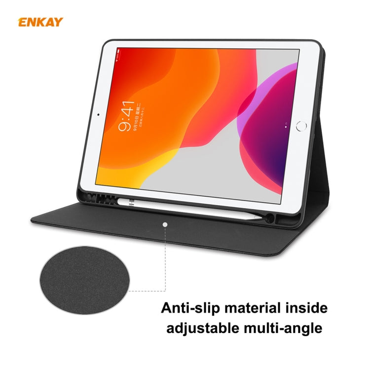 For iPad 10.2 2021 / 2020 / 2019 ENKAY ENK-8023 Cow Texture PU Leather + TPU Smart Case with Pen Slot(Black) - free shipping - PMc TechLife - Order now!