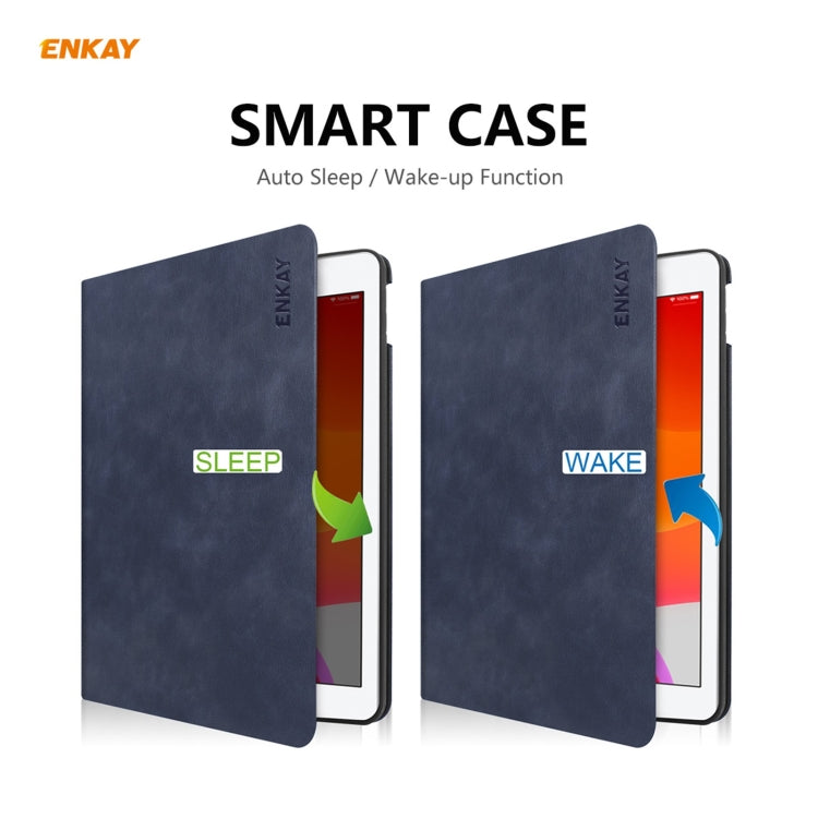 For iPad 10.2 2021 / 2020 / 2019 ENKAY ENK-8023 Cow Texture PU Leather + TPU Smart Case with Pen Slot(Dark Blue) - free shipping - PMc TechLife - Order now!