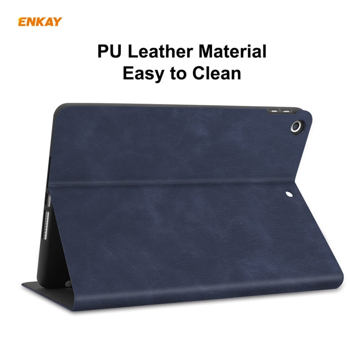 For iPad 10.2 2021 / 2020 / 2019 ENKAY ENK-8023 Cow Texture PU Leather + TPU Smart Case with Pen Slot(Dark Blue) - free shipping - PMc TechLife - Order now!