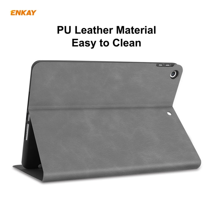 For iPad 10.2 2021 / 2020 / 2019 ENKAY ENK-8023 Cow Texture PU Leather + TPU Smart Case with Pen Slot(Grey) - free shipping - PMc TechLife - Order now!