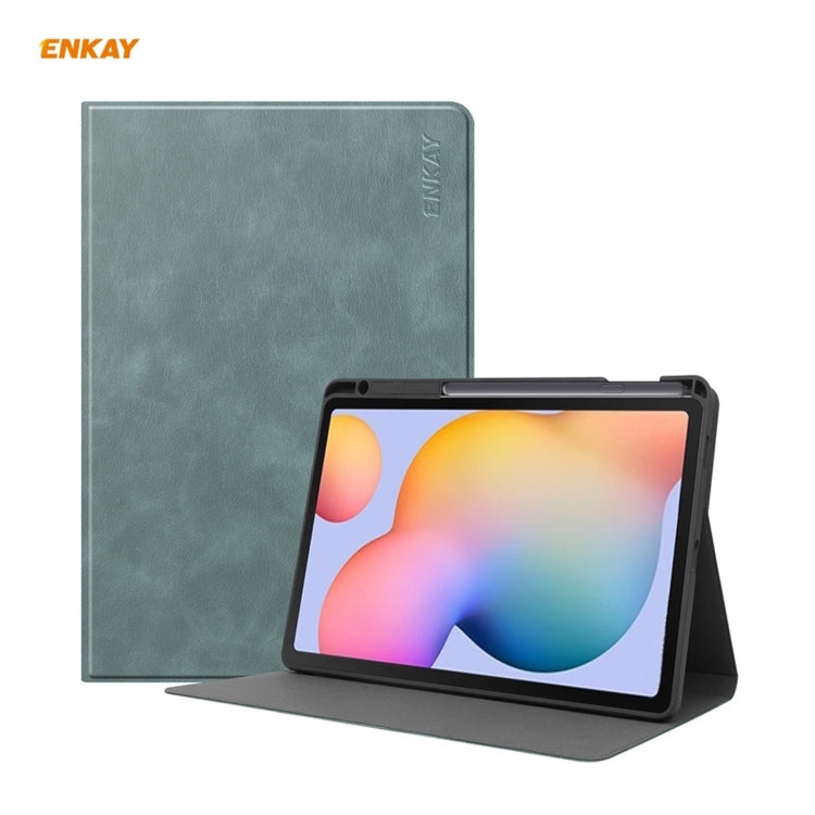 ENKAY ENK-8025 Cow Texture PU Leather + TPU Smart Case with Pen Slot for Samsung Galaxy Tab S6 Lite P610 / P615 / Tab S6 Lite 2022 / P613 / P619(Green) - free shipping - PMc TechLife - Order now!