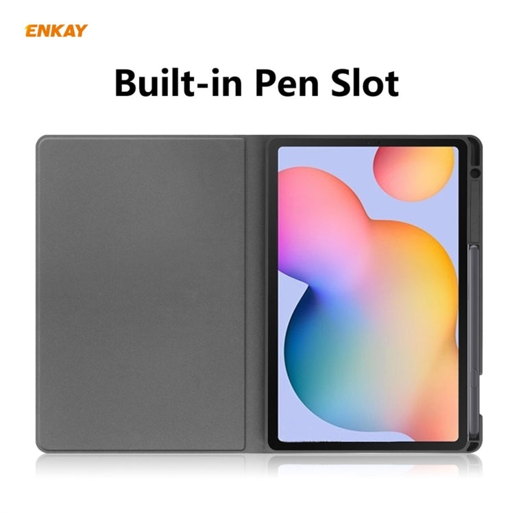 ENKAY ENK-8025 Cow Texture PU Leather + TPU Smart Case with Pen Slot for Samsung Galaxy Tab S6 Lite P610 / P615 / Tab S6 Lite 2022 / P613 / P619(Green) - free shipping - PMc TechLife - Order now!