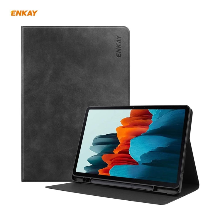 ENKAY ENK-8026 Cow Texture PU Leather + TPU Smart Case with Pen Slot for Samsung Galaxy Tab S8 / Galaxy Tab S7 11.0 T870 / T875(Black) - free shipping - PMc TechLife - Order now!