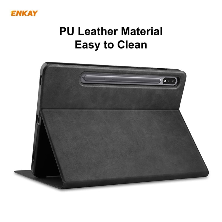 ENKAY ENK-8026 Cow Texture PU Leather + TPU Smart Case with Pen Slot for Samsung Galaxy Tab S8 / Galaxy Tab S7 11.0 T870 / T875(Black) - free shipping - PMc TechLife - Order now!