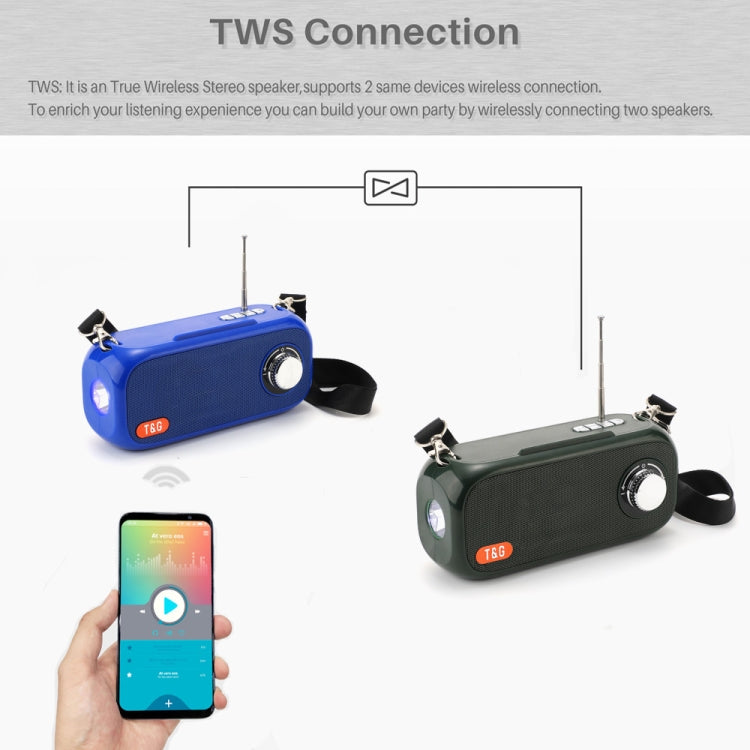T&G TG613 TWS Solar Portable Bluetooth Speakers with LED Flashlight, Support TF Card / FM / AUX / U Disk(Dark Green) - free shipping - PMC Jewellery - Order now!