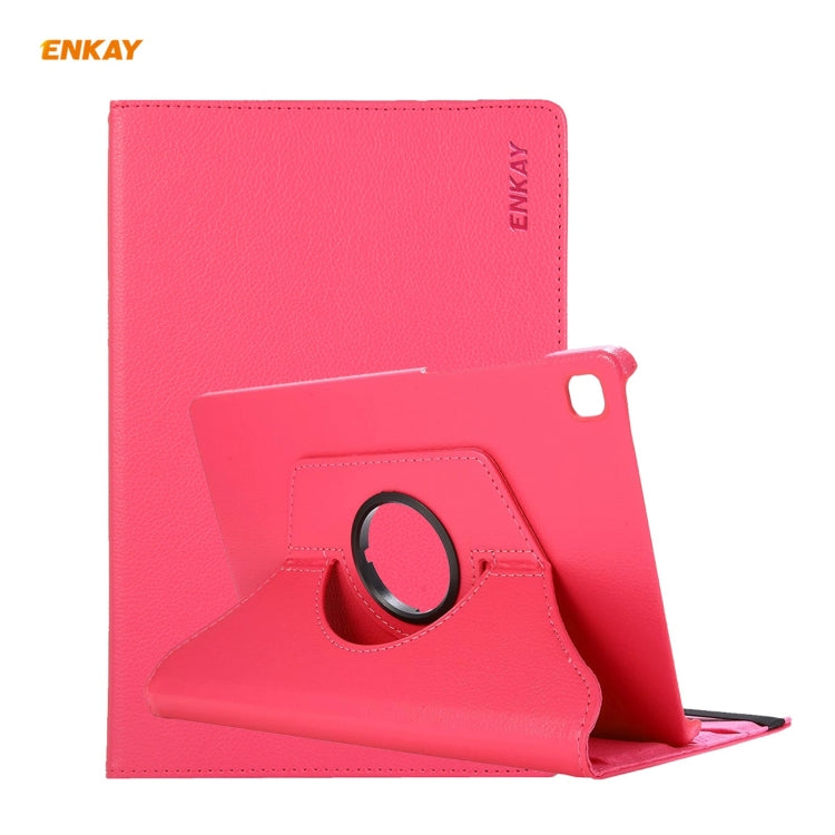 For Samsung Galaxy Tab S6 Lite P610 / P615 / Tab S6 Lite 2022 / P613 / P619 ENKAY 360 Rotation Kickstand Leather Smart Tablet Case(Rose Red) - free shipping - PMc TechLife - Order now!