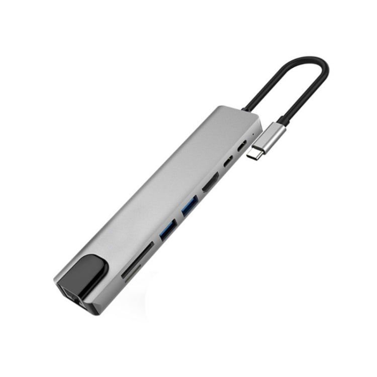Aluminum Alloy 8 in 1 Multi HD USB 3.0 USB-C Hub Adapter Charging SD PD and TF RJ45 Card Reader Adapter for MacBook Pro Air - USB HUB by PMC Jewellery | Online Shopping South Africa | PMC Jewellery | Buy Now Pay Later Mobicred