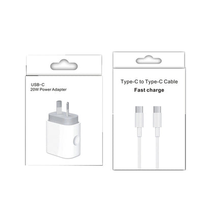 20W PD 3.0 Travel Fast Charger Power Adapter with USB-C / Type-C to Type-C Fast Charge Data Cable, AU Plug(2m) - USB Charger by PMC Jewellery | Online Shopping South Africa | PMC Jewellery | Buy Now Pay Later Mobicred