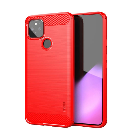 For Google Pixel 5a 5G MOFI Gentleness Series Brushed Texture Carbon Fiber Soft TPU Case(Red) - Google Cases by MOFI | Online Shopping South Africa | PMC Jewellery