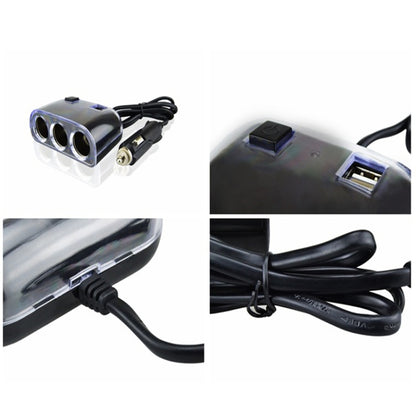 Car Cigarette Lighter Splitter Adapter 3 Socket Cigarette Lighter Splitter Dual USB Car Charger On/Off Switches 12V Car Splitter Adapter - Cigar Socket by PMC Jewellery | Online Shopping South Africa | PMC Jewellery | Buy Now Pay Later Mobicred