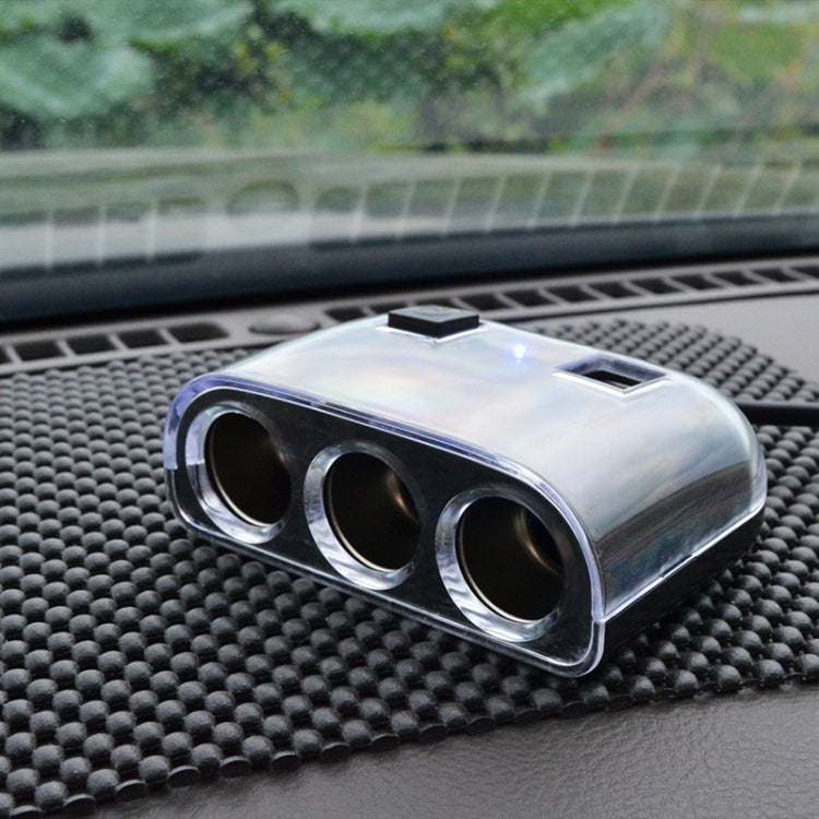 Car Cigarette Lighter Splitter Adapter 3 Socket Cigarette Lighter Splitter Dual USB Car Charger On/Off Switches 12V Car Splitter Adapter - Cigar Socket by PMC Jewellery | Online Shopping South Africa | PMC Jewellery | Buy Now Pay Later Mobicred