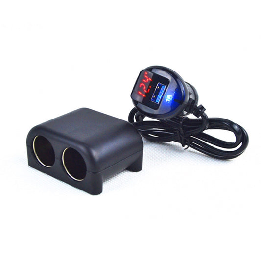 Cigarette Lighter Adapter 2 Socket Cigarette Lighter Splitter with LED Voltage Display USB Car Charger Adapter - Cigar Socket by PMC Jewellery | Online Shopping South Africa | PMC Jewellery | Buy Now Pay Later Mobicred