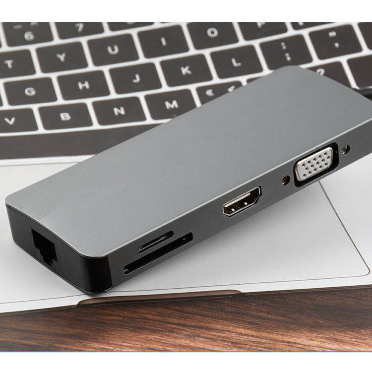 WS-11 8 in 1 Type-C to HDMI + VGA + SD + TF + RJ45 + PD + 2 x USB3.0 HUB Adapter Converter - USB HUB by PMC Jewellery | Online Shopping South Africa | PMC Jewellery | Buy Now Pay Later Mobicred
