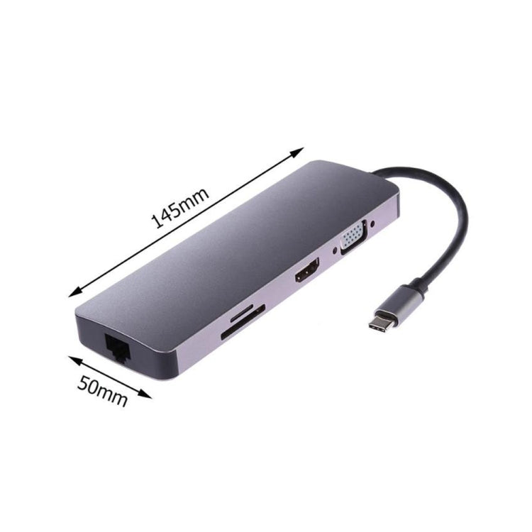 WS-11 8 in 1 Type-C to HDMI + VGA + SD + TF + RJ45 + PD + 2 x USB3.0 HUB Adapter Converter - USB HUB by PMC Jewellery | Online Shopping South Africa | PMC Jewellery | Buy Now Pay Later Mobicred