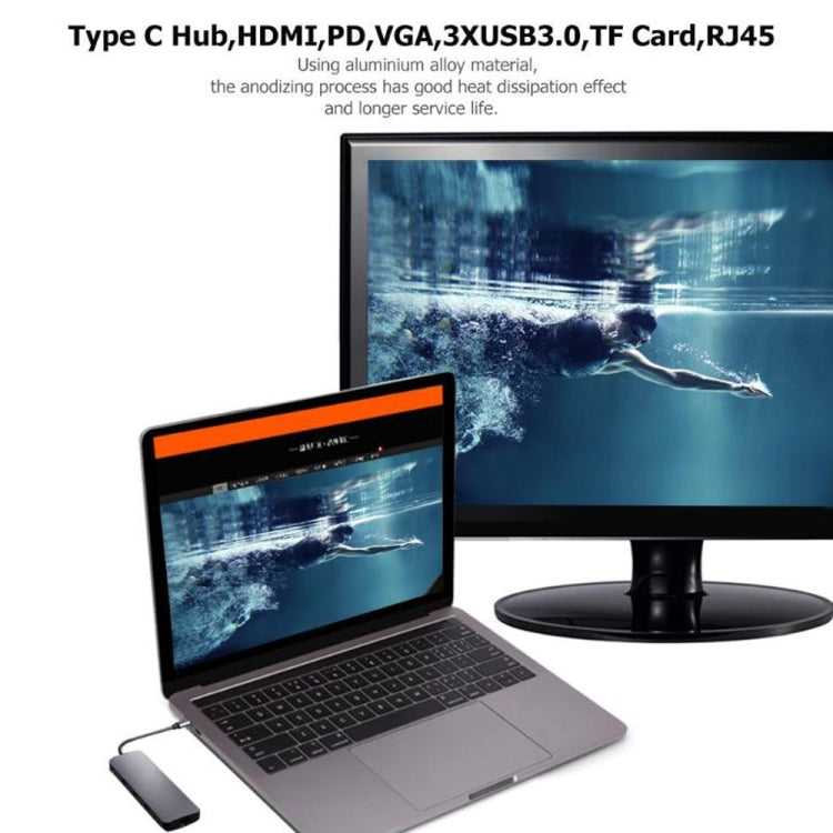 WS-11 8 in 1 Type-C to HDMI + VGA + SD + TF + RJ45 + PD + 2 x USB3.0 HUB Adapter Converter - USB HUB by PMC Jewellery | Online Shopping South Africa | PMC Jewellery | Buy Now Pay Later Mobicred