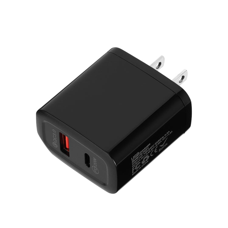 TE-PD01 PD 20W + QC3.0 USB Dual Ports Quick Charger with Indicator Light, US Plug(Black) - USB Charger by PMC Jewellery | Online Shopping South Africa | PMC Jewellery | Buy Now Pay Later Mobicred