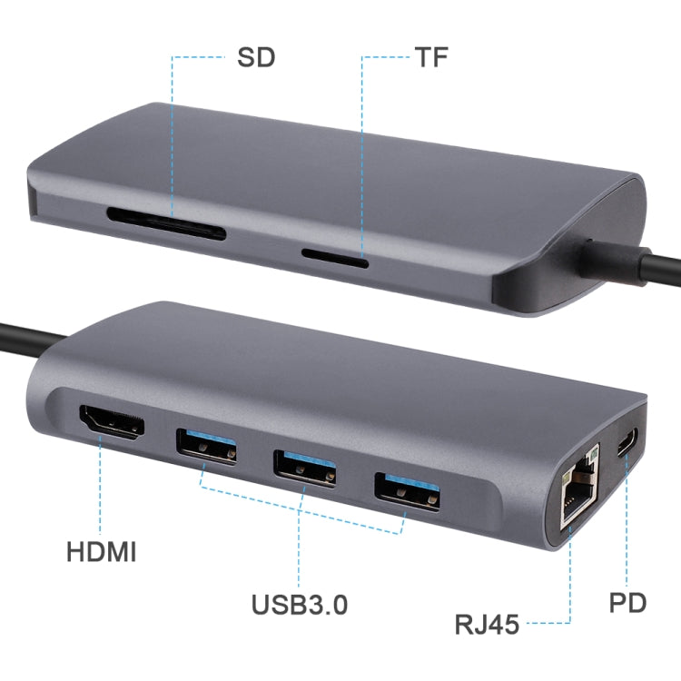 8 in 1 Type-C to HDMI + USB 3.0 x 3 + RJ45 + PD + SD/TF Card Slot HUB Adapter - USB HUB by PMC Jewellery | Online Shopping South Africa | PMC Jewellery | Buy Now Pay Later Mobicred