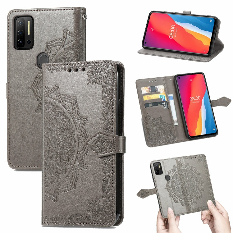 For Ulefone Note 11 Plus Mandala Flower Embossed Horizontal Flip Leather Case with Bracket / Card Slot / Wallet / Lanyard(Grey) - Ulefone Cases by PMC Jewellery | Online Shopping South Africa | PMC Jewellery | Buy Now Pay Later Mobicred