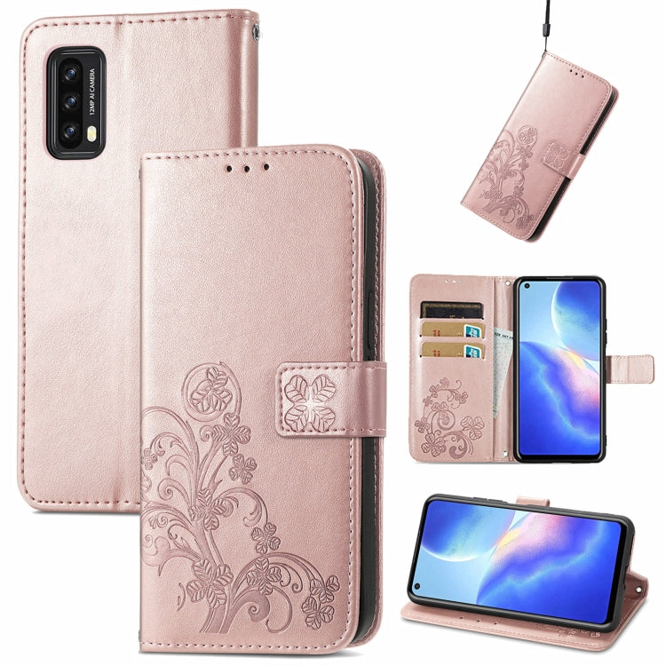 For Blackview A90 Four-leaf Clasp Embossed Buckle Mobile Phone Protection Leather Case with Lanyard & Card Slot & Wallet & Bracket Function(Rose Gold) -  by PMC Jewellery | Online Shopping South Africa | PMC Jewellery | Buy Now Pay Later Mobicred