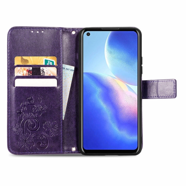 For Blackview A90 Four-leaf Clasp Embossed Buckle Mobile Phone Protection Leather Case with Lanyard & Card Slot & Wallet & Bracket Function(Purple) -  by PMC Jewellery | Online Shopping South Africa | PMC Jewellery | Buy Now Pay Later Mobicred