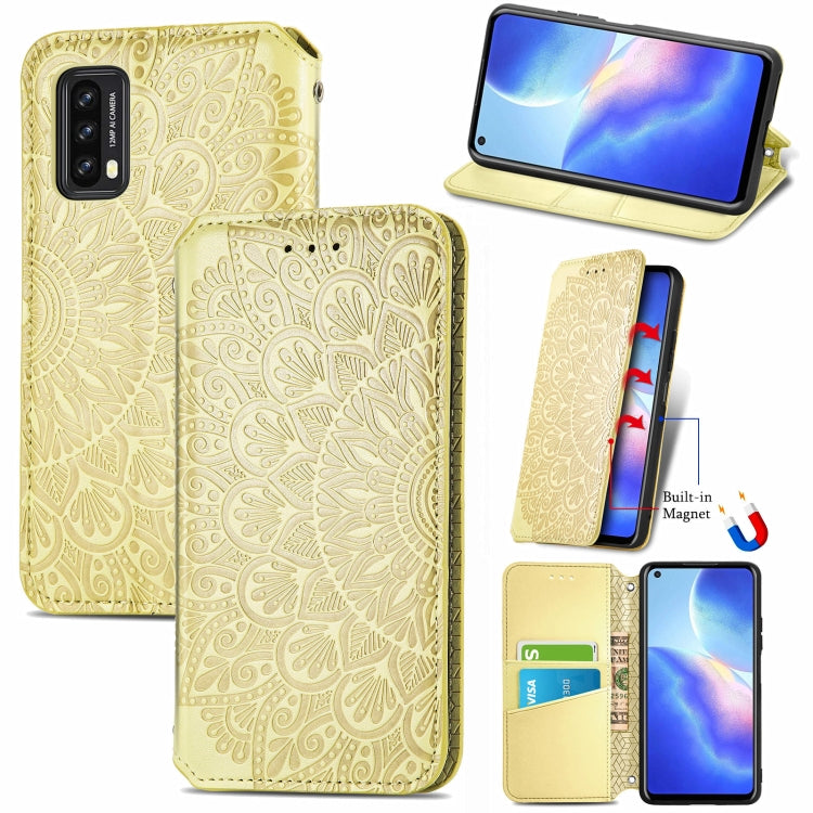 For Blackview A90 Blooming Mandala Embossed Pattern Magnetic Horizontal Flip Leather Case with Holder & Card Slots & Wallet(Yellow) - More Brand by PMC Jewellery | Online Shopping South Africa | PMC Jewellery | Buy Now Pay Later Mobicred