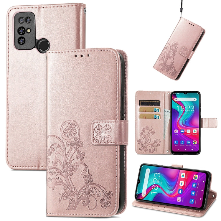 For  Doogee X96 Pro Four-leaf Clasp Embossed Buckle Mobile Phone Protection Leather Case with Lanyard & Card Slot & Wallet & Bracket Function(Rose Gold) - More Brand by PMC Jewellery | Online Shopping South Africa | PMC Jewellery | Buy Now Pay Later Mobicred