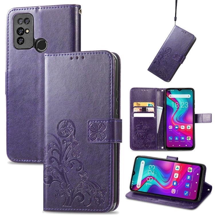 For  Doogee X96 Pro Four-leaf Clasp Embossed Buckle Mobile Phone Protection Leather Case with Lanyard & Card Slot & Wallet & Bracket Function(Purple) - More Brand by PMC Jewellery | Online Shopping South Africa | PMC Jewellery | Buy Now Pay Later Mobicred