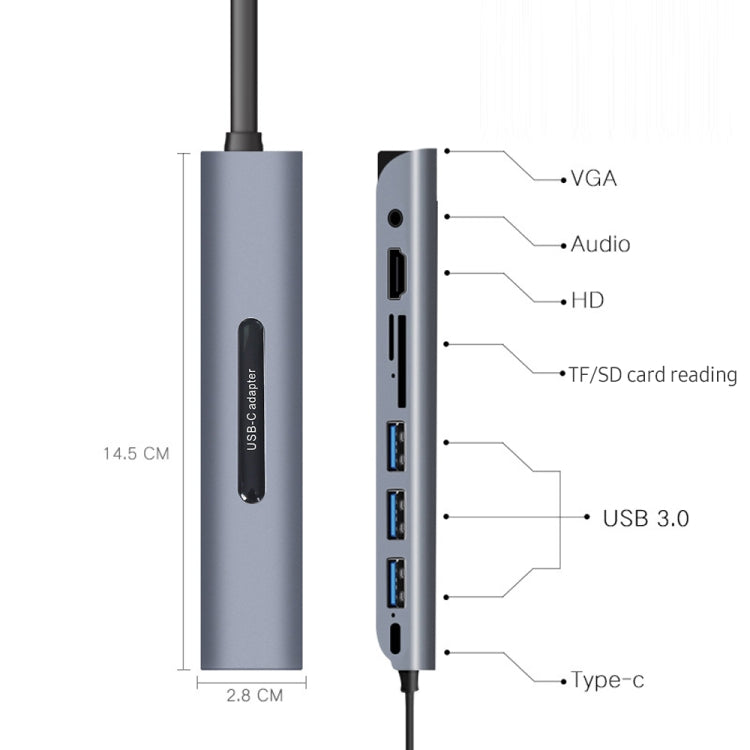 V161B 9-in-1 Type-C to HD / VGA / USB3.0 / SD / 3.5mm Audio / TF Card Reader HUB - USB HUB by PMC Jewellery | Online Shopping South Africa | PMC Jewellery | Buy Now Pay Later Mobicred