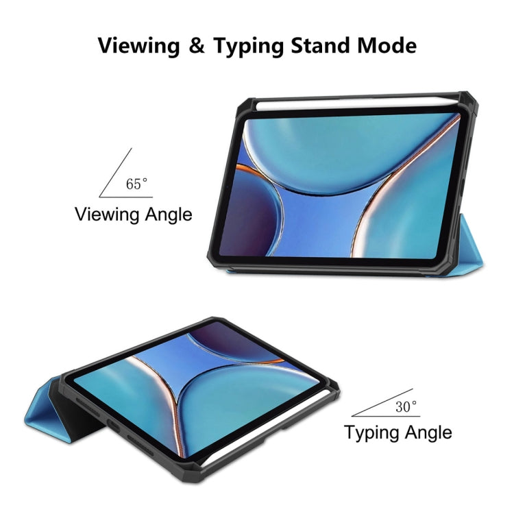 For iPad mini 2024 / mini 6 ENKAY Custer Texture Horizontal Flip PU+TPU Leather Tablet Case with Three-folding Holder & Sleep / Wake-up Function & Pen Holder(Light Blue) - free shipping - PMc TechLife - Order now!