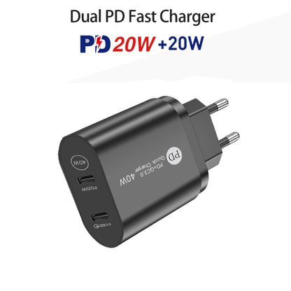 002 40W Dual Port PD USB-C / Type-C Fast Charger for iPhone / iPad Series, EU Plug(Black) - USB Charger by PMC Jewellery | Online Shopping South Africa | PMC Jewellery | Buy Now Pay Later Mobicred