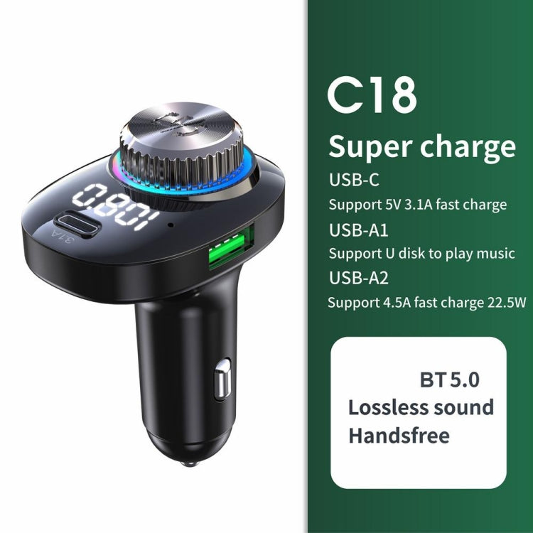 C18 Car Audio Receiver 3.1A Quick Charge USB Device BT 5.0 Color LED Backlight FM Transmitter - Bluetooth Car Kits by PMC Jewellery | Online Shopping South Africa | PMC Jewellery | Buy Now Pay Later Mobicred