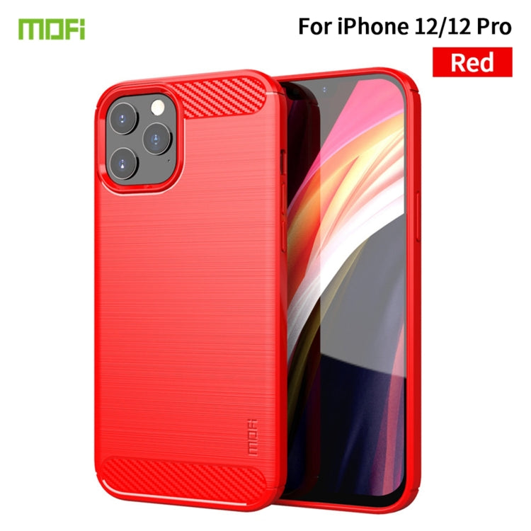 For iPhone 12 / 12 Pro MOF Gentleness Series Brushed Texture Carbon Fiber Soft TPU Case(Red) - iPhone 12 / 12 Pro Cases by MOFI | Online Shopping South Africa | PMC Jewellery