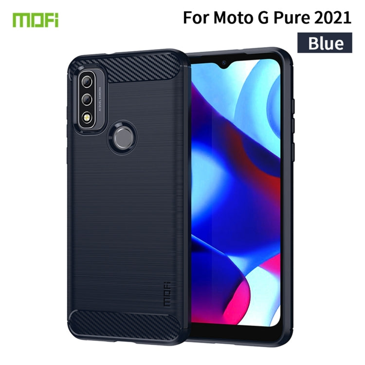 For Motorola Moto G Pure 2021 MOFI Gentleness Series Brushed Texture Carbon Fiber Soft TPU Case(Blue) - Motorola Cases by MOFI | Online Shopping South Africa | PMC Jewellery