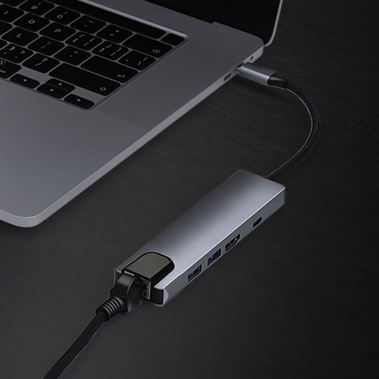 5 in 1 USB Type-C to RJ45+USB3.0 x 2+PD+HDMI HUB Adapter - USB HUB by PMC Jewellery | Online Shopping South Africa | PMC Jewellery | Buy Now Pay Later Mobicred