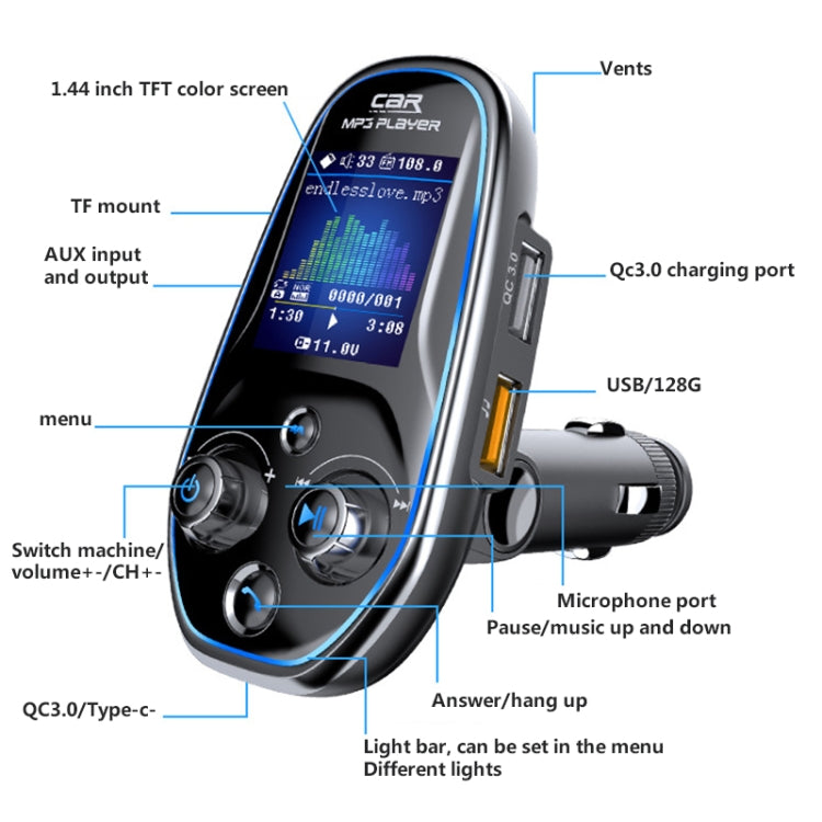 BT29 Color Screen Car Multi-functional Mp3 Player Multi-language Aux Out Card Bluetooth Adapter - Bluetooth Car Kits by PMC Jewellery | Online Shopping South Africa | PMC Jewellery | Buy Now Pay Later Mobicred
