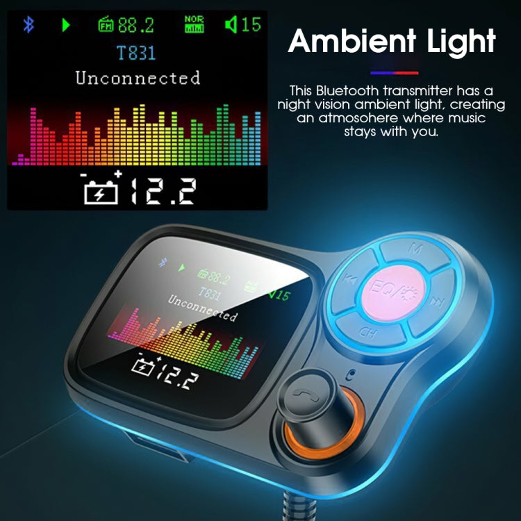 T831 Bluetooth 5.0 Car FM Transmitter Colorful Adapter Car MP3 Player - Bluetooth Car Kits by PMC Jewellery | Online Shopping South Africa | PMC Jewellery | Buy Now Pay Later Mobicred