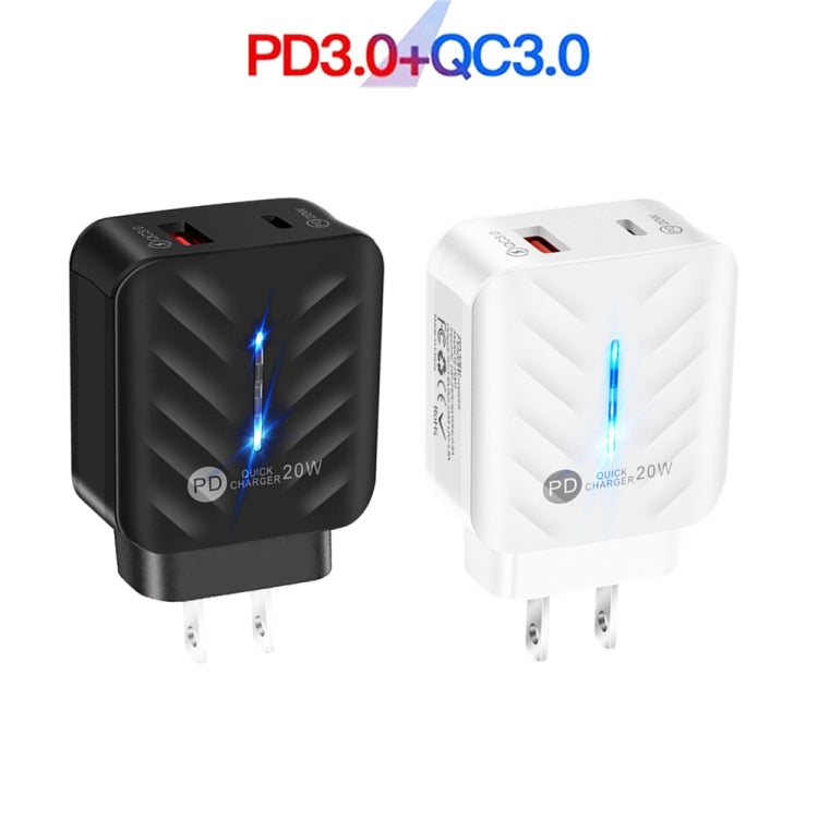 PD03 20W Type-C + QC3.0 USB Charger with Indicator Light, US Plug(White) - USB Charger by PMC Jewellery | Online Shopping South Africa | PMC Jewellery | Buy Now Pay Later Mobicred