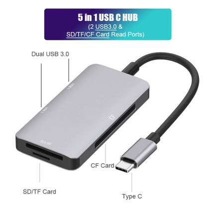 5 in 1 Data Read HUB Adapter with SD / TF / CF Card, Dual USB3.0 Ports - USB HUB by PMC Jewellery | Online Shopping South Africa | PMC Jewellery | Buy Now Pay Later Mobicred