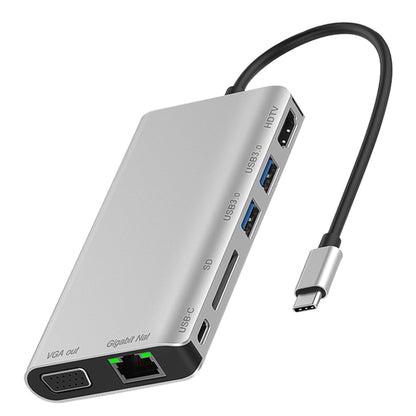 7 in 1 Type-C to RJ45+VGA+Type-C+SD Card Slot+USB3.0 x 2+HDMI Dock Hub Adapter - USB HUB by PMC Jewellery | Online Shopping South Africa | PMC Jewellery | Buy Now Pay Later Mobicred