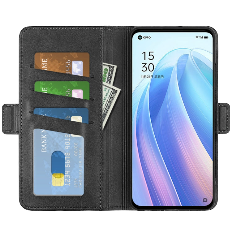 For OPPO Reno7 5G / Find X5 Lite Dual-side Magnetic Flip Leather Case(Black) - OPPO Cases by PMC Jewellery | Online Shopping South Africa | PMC Jewellery | Buy Now Pay Later Mobicred