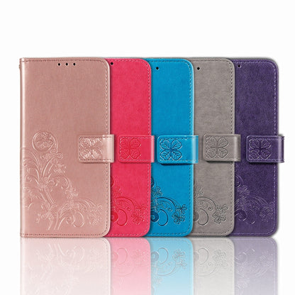 For OPPO Reno7 5G Four-leaf Clasp Embossed Buckle Leather Phone Case(Purple) - OPPO Cases by PMC Jewellery | Online Shopping South Africa | PMC Jewellery | Buy Now Pay Later Mobicred