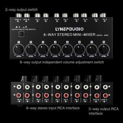 B066 Mini Stereo 8 Channel RCA Non Source Sound Passive Mixer, No Power Supply -  by PMC Jewellery | Online Shopping South Africa | PMC Jewellery | Buy Now Pay Later Mobicred