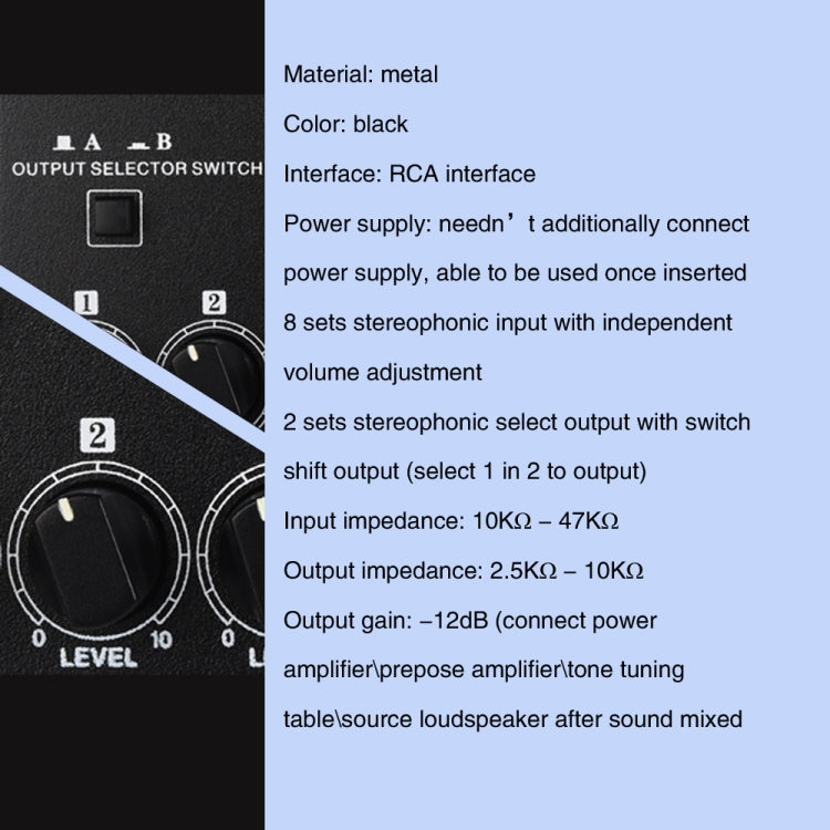 B066 Mini Stereo 8 Channel RCA Non Source Sound Passive Mixer, No Power Supply -  by PMC Jewellery | Online Shopping South Africa | PMC Jewellery | Buy Now Pay Later Mobicred