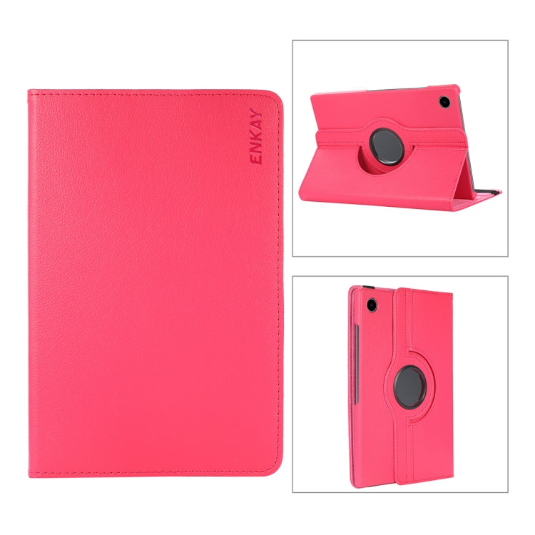 For Samsung Galaxy Tab A8 10.5 2021 X200/X205 ENKAY 360 Degree Rotation Litchi Leather Smart Case(Rose Red) - free shipping - PMc TechLife - Order now!