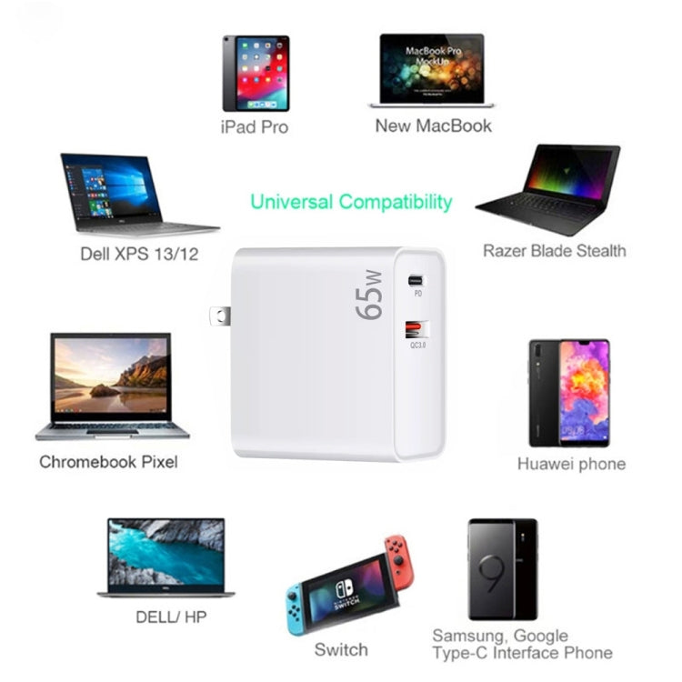 PD-65W USB-C / Type-C + QC3. 0 USB Laptop Charging Adapter, UK Plug / US Plug(White) - free shipping - PMC Jewellery - Order now!