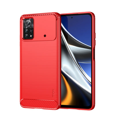 For Xiaomi Poco X4 Pro 5G MOFI Gentleness Brushed Carbon Fiber Soft TPU Case(Red) - Xiaomi Cases by MOFI | Online Shopping South Africa | PMC Jewellery