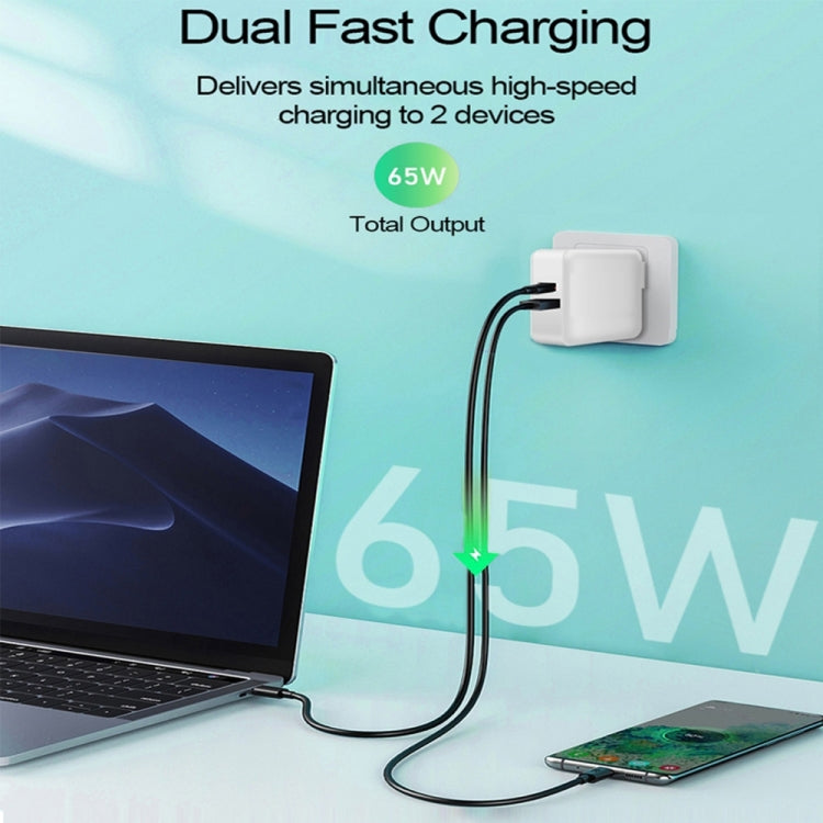 PD-65W USB-C / Type-C + QC3. 0 USB Laptop Charging Adapter + 2m USB-C / Type-C to USB-C / Type-C Data Cable Set, EU Plug / AU Plug / US Plug / UK Plug(White) - Cable & Adapter by PMC Jewellery | Online Shopping South Africa | PMC Jewellery | Buy Now Pay Later Mobicred